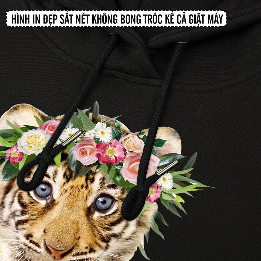 Áo Hoodie Tròng Đầu Giữ Ấm Hình Cọp Con Baby Tiger With Flowers Unisex Nam Nữ Đủ Size BB1334