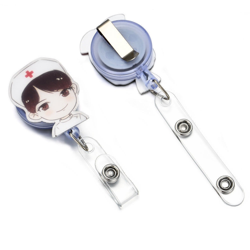 Kẹp Giữ Thẻ ID/Thẻ Tên Mini Bằng Acrylic Có Thể Thu Gọn In Họa Tiết Hoạt Hình