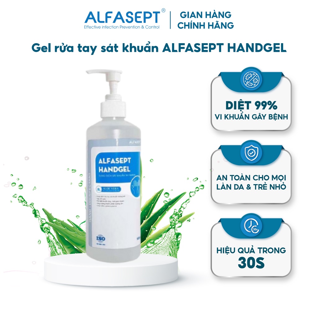 Gel Rửa Tay Khô ALFASEPT Handgel Giúp Diệt Khuẩn Toàn Diện, Hiệu Quả Và Tăng Độ Ẩm Cho Da Lọ 500ml