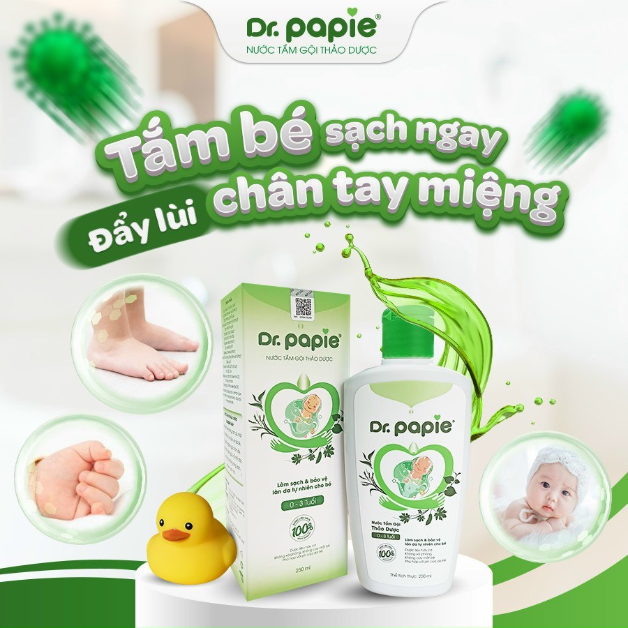 [CHÍNH HÃNG] Nước tắm thảo dược cho bé chai 230ml Dr Papie giúp ngăn ngừa và giảm các vấn đề về da