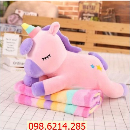 Bộ chăn gối kì lân 3 trong 1 - gối mền ngựa pony, Bộ Chăn Mền, Gấu Ôm Pony- Mền Cầu Vồng - Mền Trơn