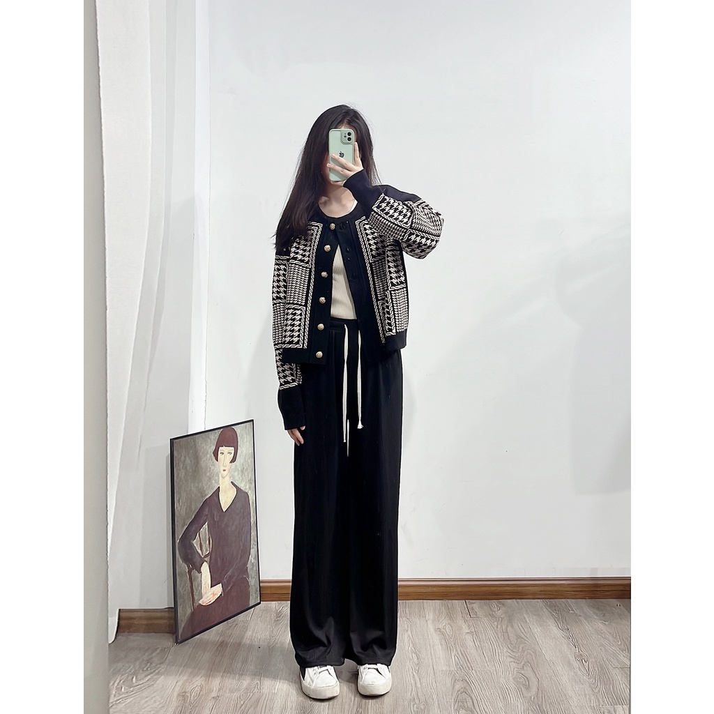 ZHGL Sandro 2022 early autumn coat sweater French retro bird Plaid knitted socialite top short cardigan women's clothing