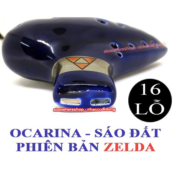 Sáo đất Ocarina 16 lỗ hai lỗ thổi phiên bản Zelda đầy đủ Xanh Dương
