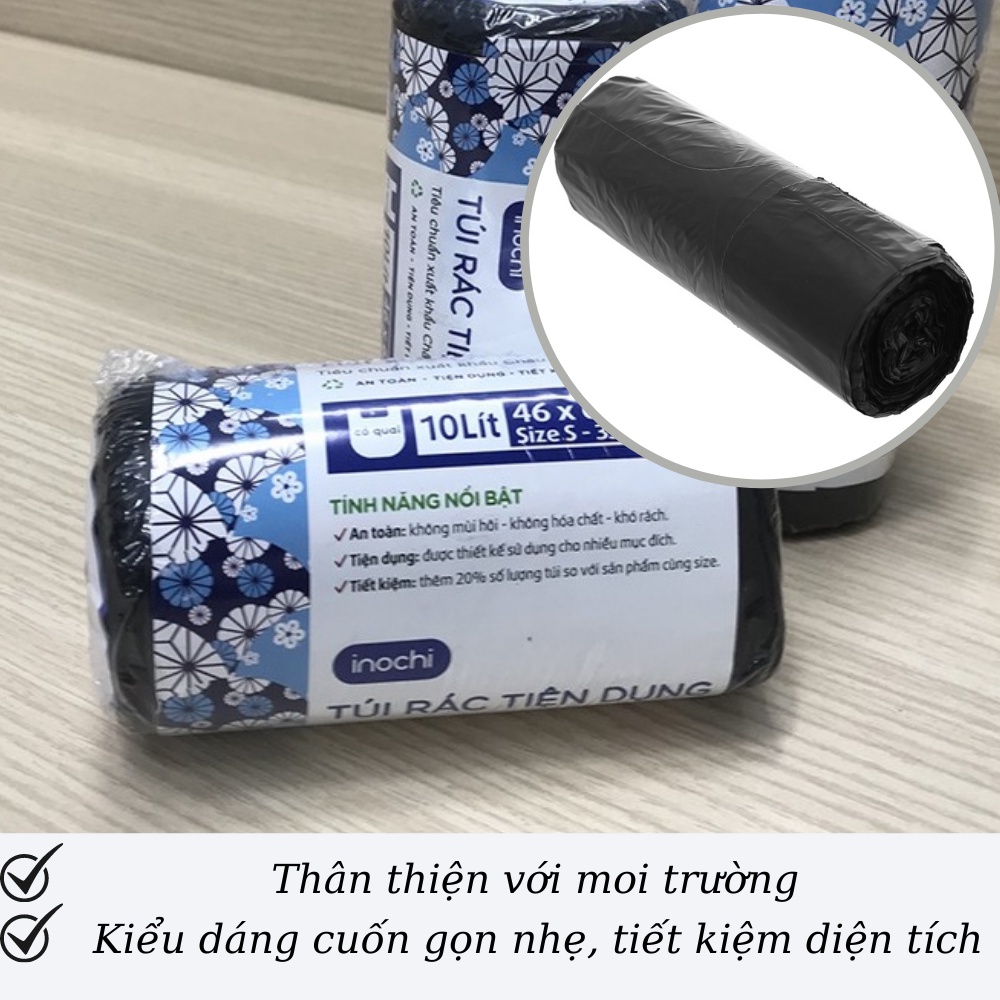 [Mã LIFEM1 giảm 50k đơn 99k] Túi rác đen tự phân hủy Inochi Có Quai Tiện Dụng 50L Dạng Cuộn Màu Đen Dài Hơn 20%