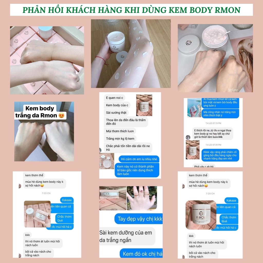 Kem Body Trắng Da Rmon bật tone làm da sáng đều màu trắng hồng tự nhiên