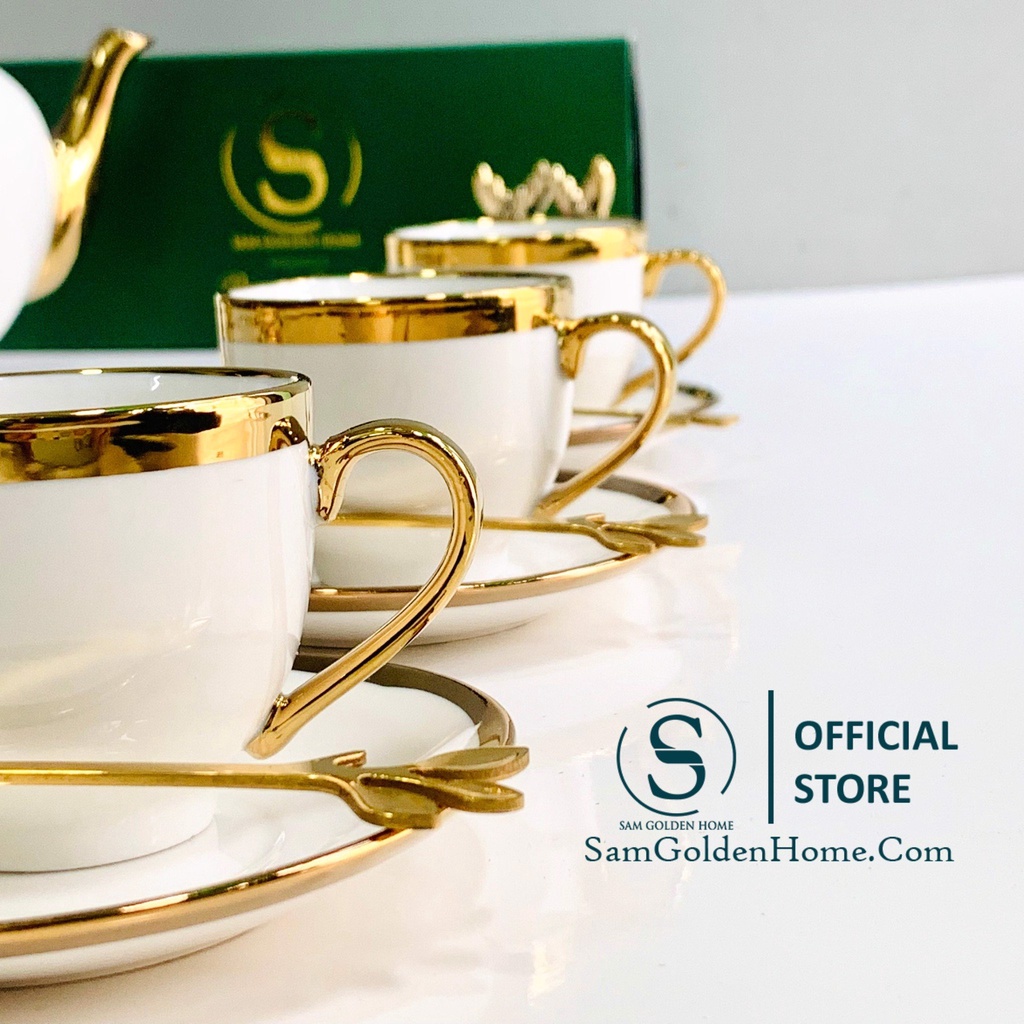 Bộ Bình Ấm Trà 19 Món Mạ Vàng Gold Sang Trọng Trang Trí Nhà Cửa Quà Tặng Tân Gia