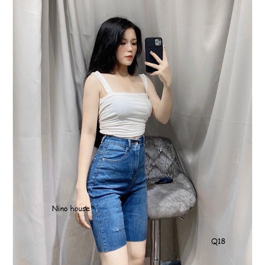 Quần Lửng/Ngố Jean Giãn Mạnh Lưng Cao Trên Rốn 2 Màu Đậm/Nhạt