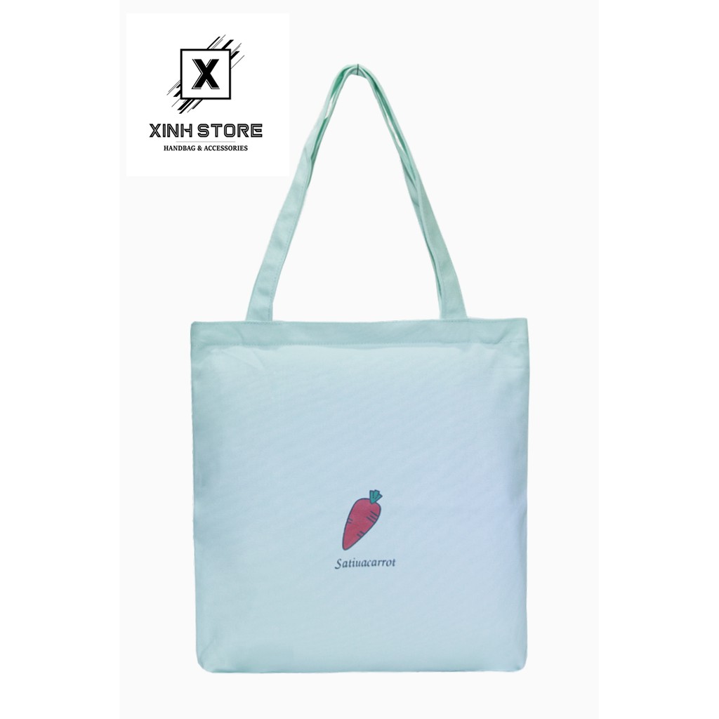 Túi Vải Đeo Vai Tote Bag Cà Rốt Xanh Trắng XinhStore