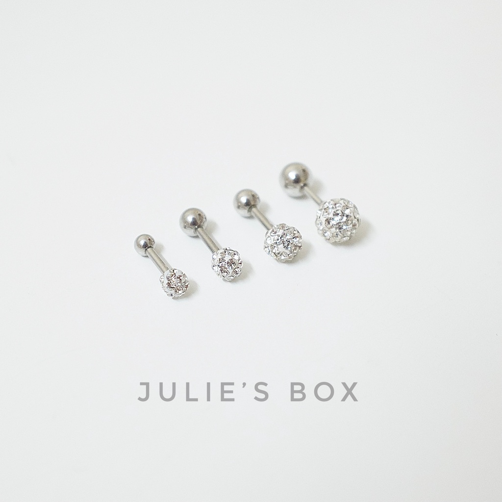 [1 Chiếc] Khuyên Tai Titan Unisex Đá Nhuyễn Màu Trắng Zircon Bi Tròn  Không Gỉ Sét Không Ngứa Bông Tai Julies Box 66