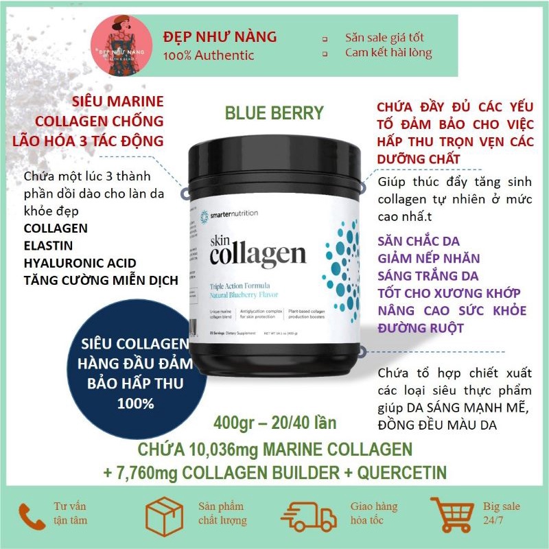 Bột Marine Skin Collagen Peptide 10.036mg 8000mg Superfood Chống Lão Hóa Tối Ưu  Và  Quercetin SmarterNutrition