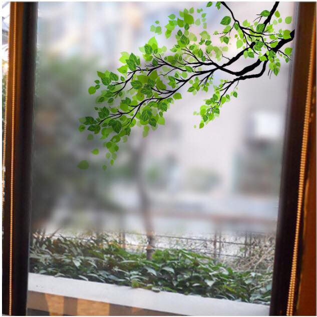 Decal trang trí kính cao cấp mẫu nhánh cây xanh 01 (60cm x 58cm)