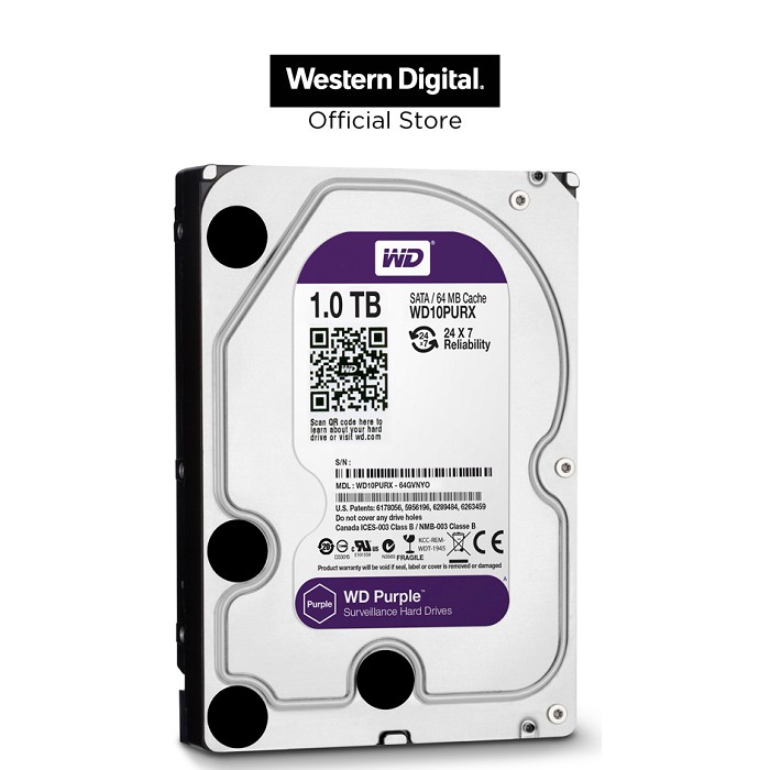 [Mã ELCL7 giảm 7% đơn 300K] Ổ Cứng HDD Western Digital WD PURPLE 1TB/64MB/5400rpm/3.5'' - WD10PURZ/WD10PURX