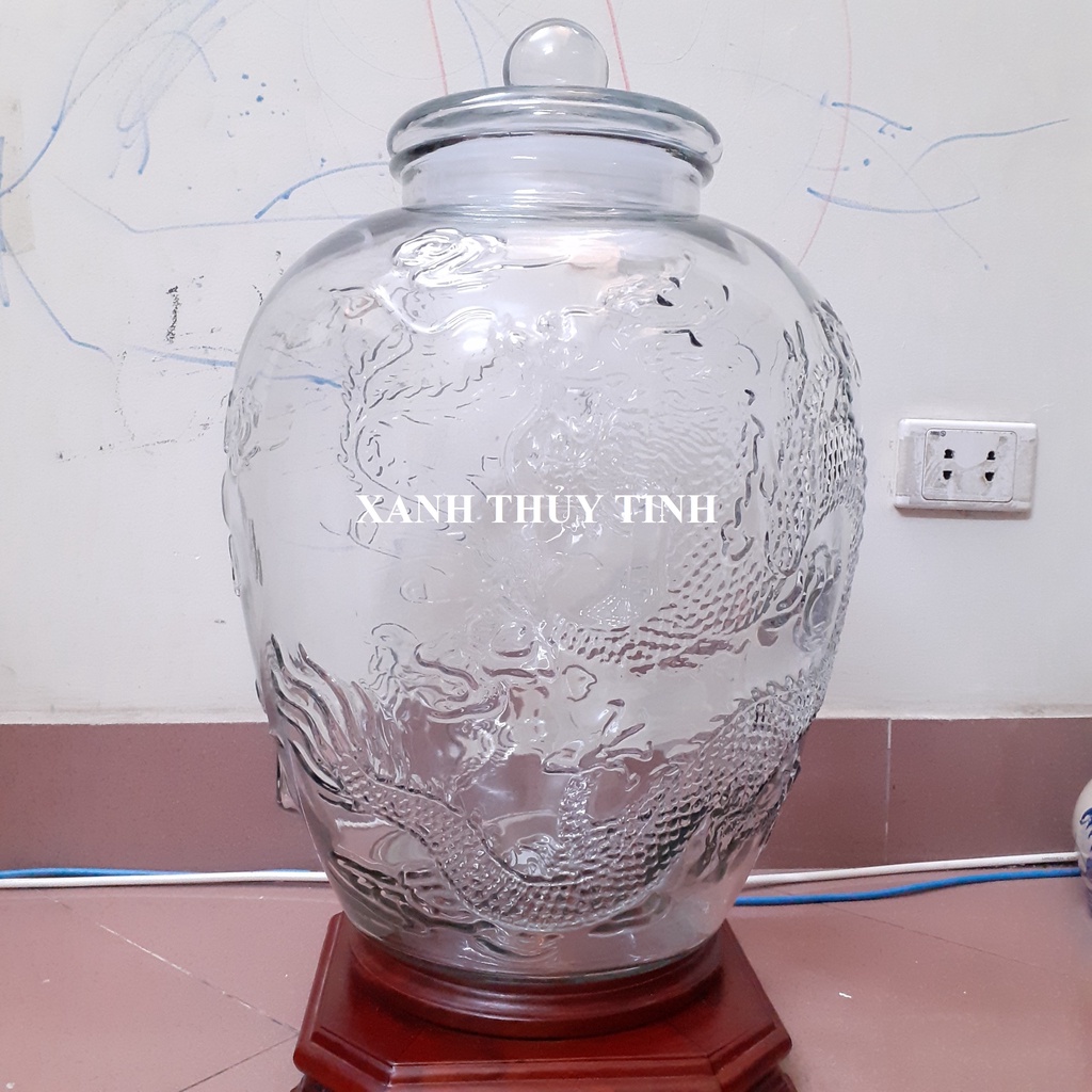 Chum thủy tinh họa tiết rồng phượng dày dặn - Dung tích - 25 lít