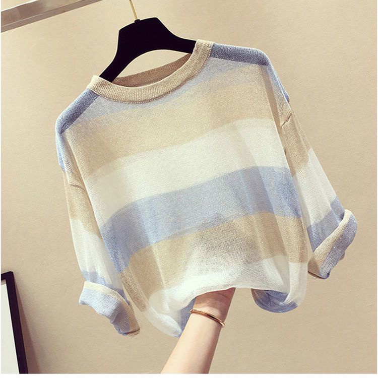 Áo Thun Nữ Dài Tay Cổ Tròn Sọc Ngang Thời Trang Hàn