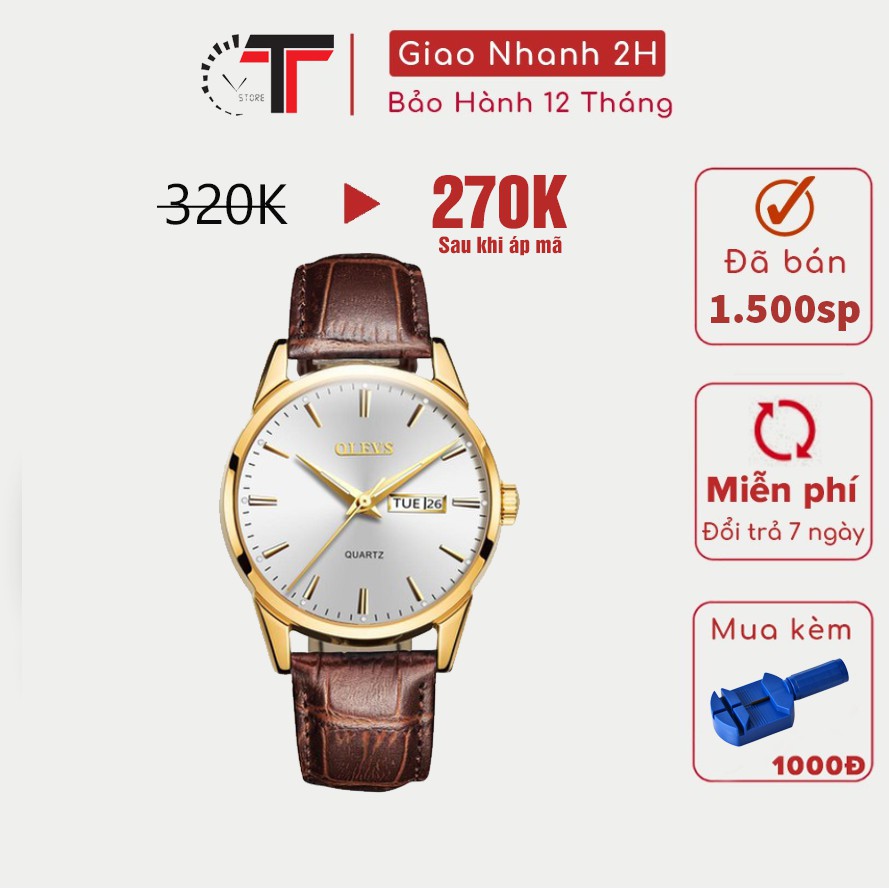 Đồng Hồ Nam OLEVS Dây Da Cao Cấp Chống Nước Chống Xước , Kiểu Dáng Trẻ Trung - Bảo Hành 12 Tháng