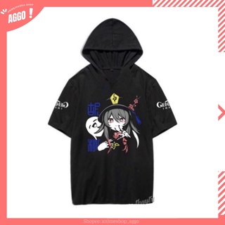 Áo hoodie tay lửng đen in hình GENSHIN IMPACT áo phông nam nữ xinh xắn anime chibi