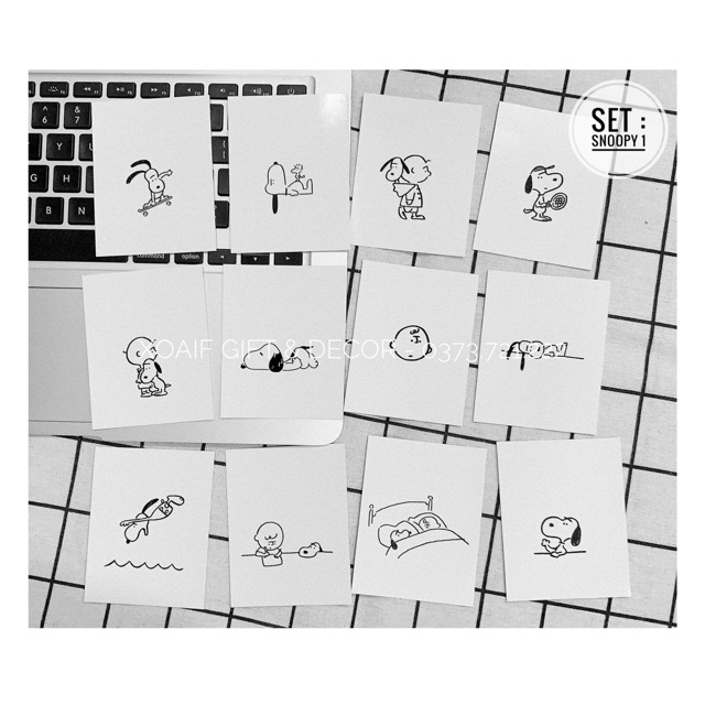 Set 12 tấm postcard Snoopy cute decor phòng