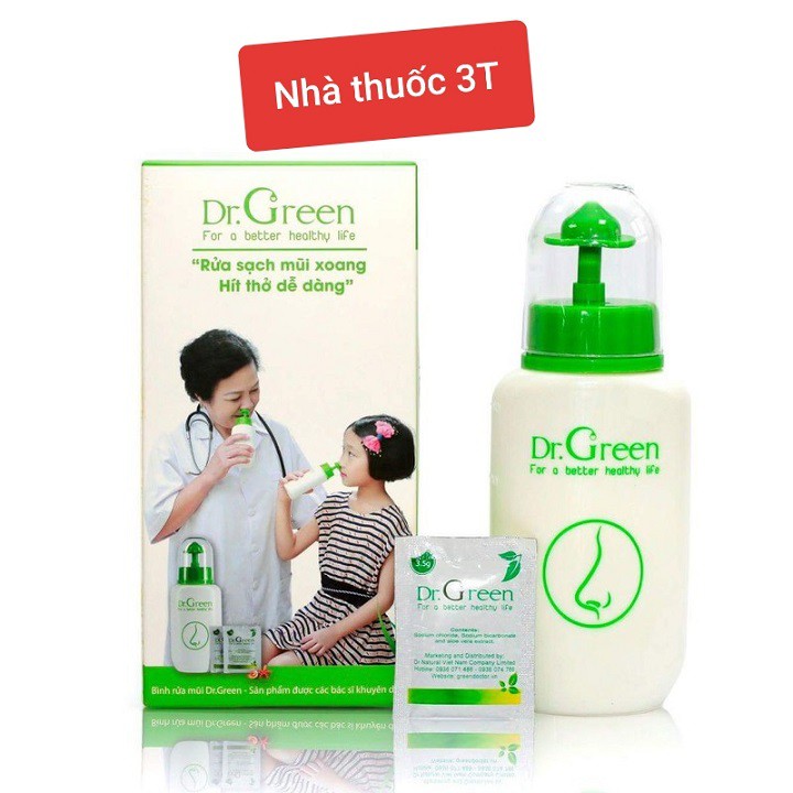 Bình rửa mũi Dr.Green tặng kèm 10 gói rửa mũi muối biển nha đam.