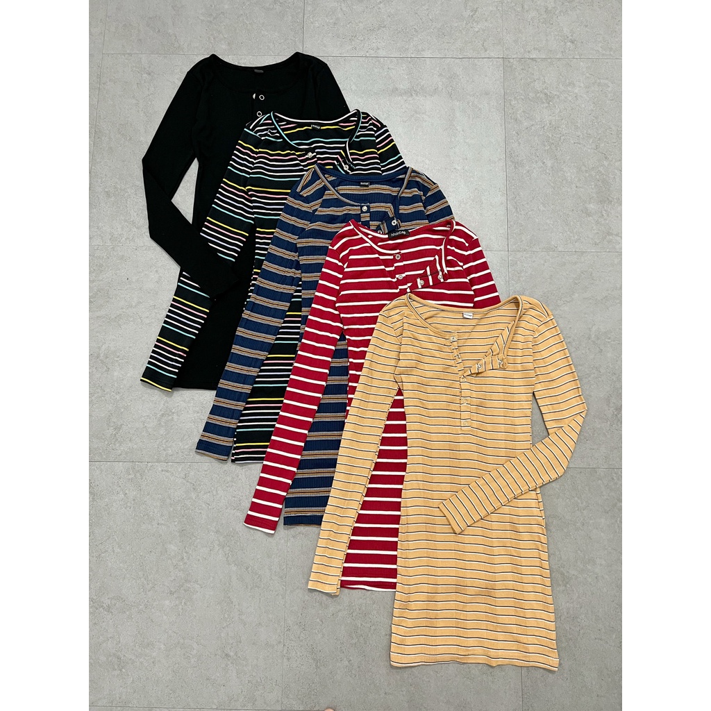 Đầm body nữ tay dài HHVINTAGE kiểu bấm nút Dress A14