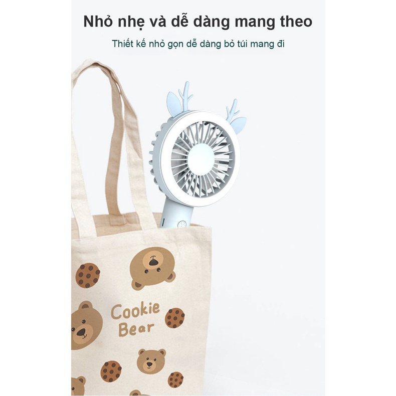 Quạt cầm tay IMEBOBO quạt cầm tay tích điện mini 3 tốc độ tặng kèm 4 cặp tai trang trí siêu cute- Mixiao
