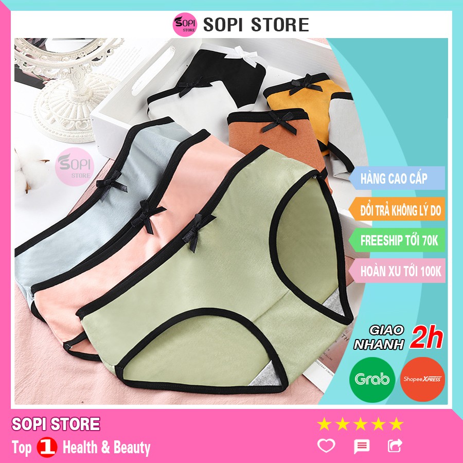 Quần lót nữ cotton trơn viền đen cao cấp, quần lót cotton kháng khuẩn QLH78 - Sopi Store