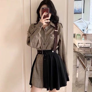 (s10) set ulzzang váy kèm yếm chân váy hàng có sẵn
