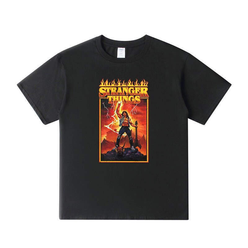 Eddie Munson 90 Retro Vintage Áo Mùa Hè Bông Tai Kẹp Áo Cotton Cổ Điển Người Lạ Điều 4 Áo Thun Nam D