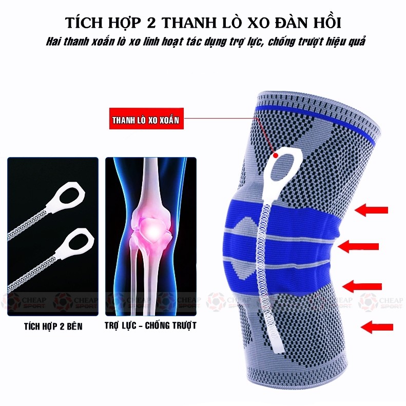 Bó Gối Thể Thao BG/03 Bảo Vệ Đầu Gối Khi Chơi Bóng Đá, Bóng Rổ, Bóng Chuyền Tập Gym Đệm Silicone Và Thanh Lò Xo