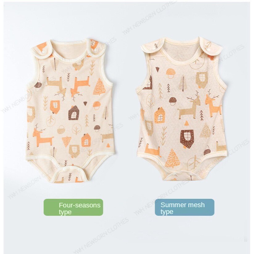 Sơ sinh cotton tam giác túi rắm quần áo trẻ em áo liền quần không tay dễ thương bé trai và bé gái in áo liền quần