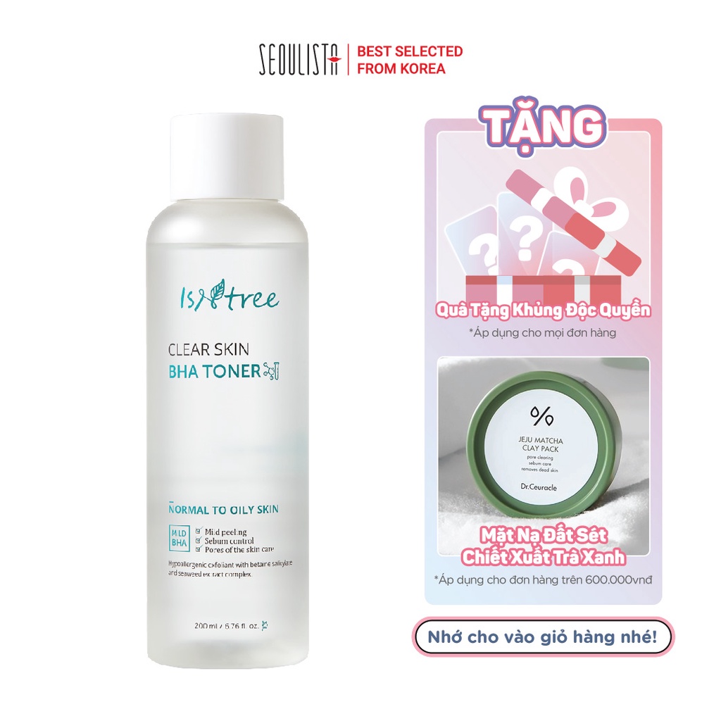 Toner tẩy tế bào chết ISNTREE CLEAR SKIN BHA TONER