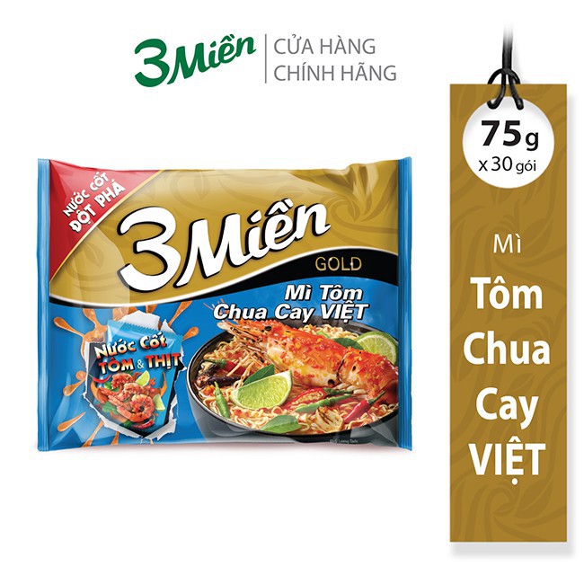 Combo 5 Mì Tôm Chua Cay Việt 3 Miền Gold 75G