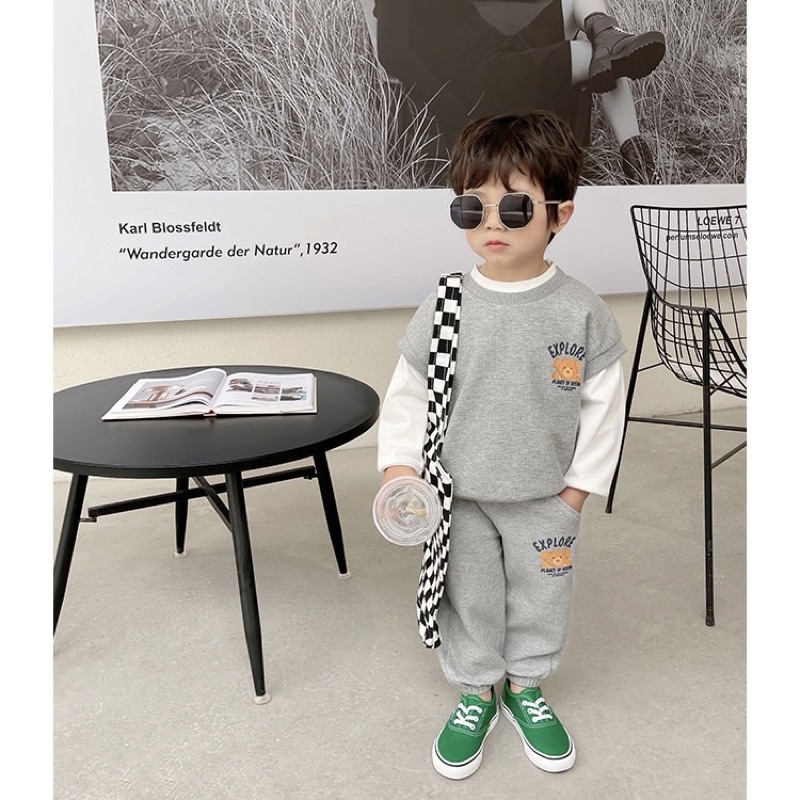 Bộ Thu Đông bé trai chất len tổ ong Royal kids