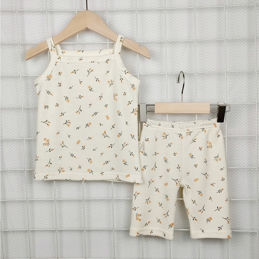 Bộ Áo Hai Dây In Hoa + Quần Short Cotton Dành Cho Bé Gái