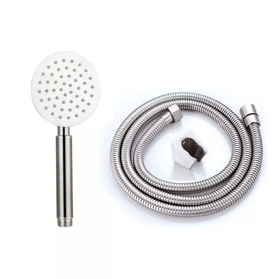 Củ sen lạnh chất liệu hợp kim mạ Crom sáng bóng kết hợp bộ tay sen inox mờ kiểu dáng tròn mỏng - QM.CS02.TS022B3