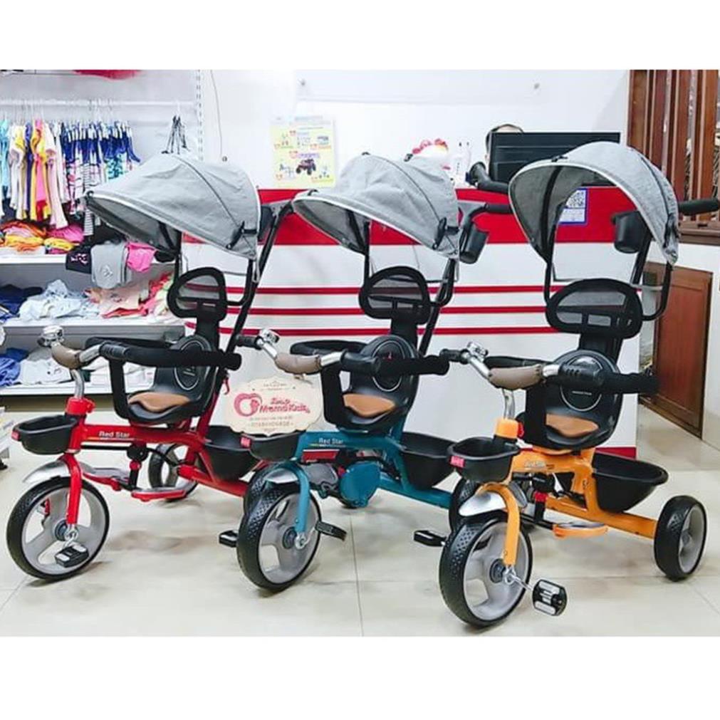 Xe đẩy cho bé có mái che RED Star baby, xe đạp 3 bánh cho bé từ 6 tháng đến 5 tuổi đủ màu: cam, xanh, đỏ, đen- Babibo
