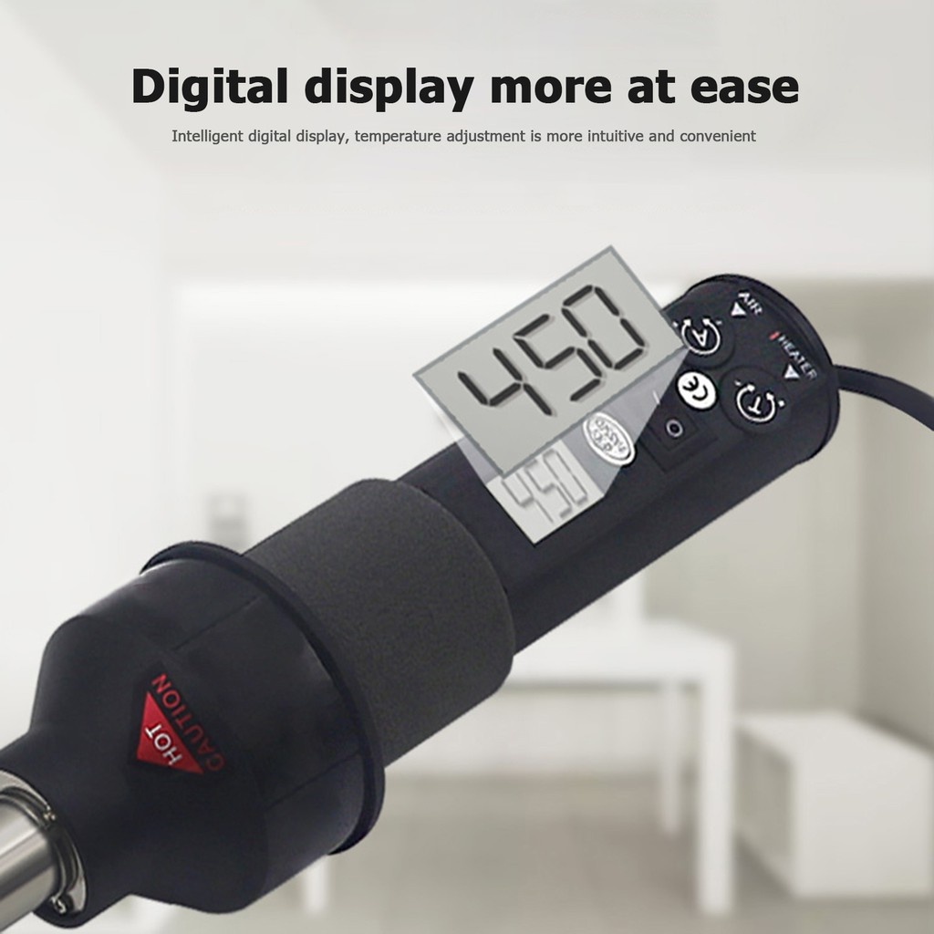Máy khò nhiệt cầm tay, có màn hình LCD hiển thị nhiệt độ và 4PCSVòi phun,máy khò hàn điện tử cầm tay GJ8018