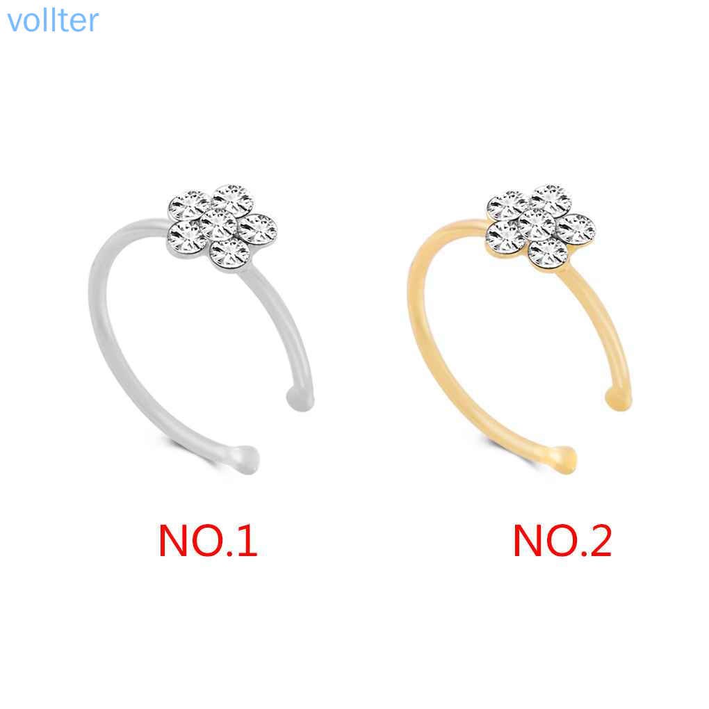 VOLL Rhinestone Flower Fake Hoop Nose Ring Punk Fake Lip Clip Girl Nostril Hoop Ear Hoop Ring Body Jewelry