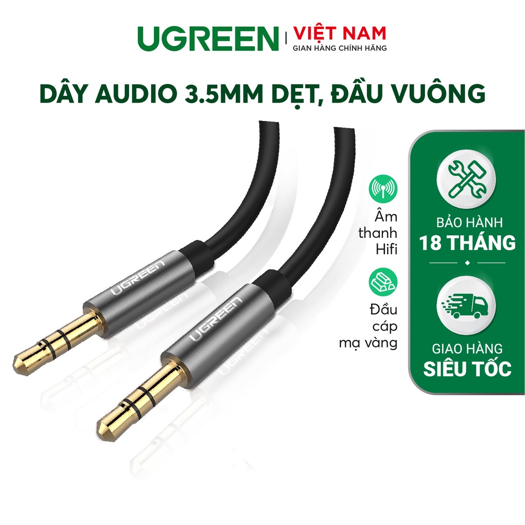 Dây Audio 3.5mm  UGREEN AV119 | Tròn mạ vàng 24K | TPE cao cấp | Bảo hành 18 tháng 1 Đổi 1.