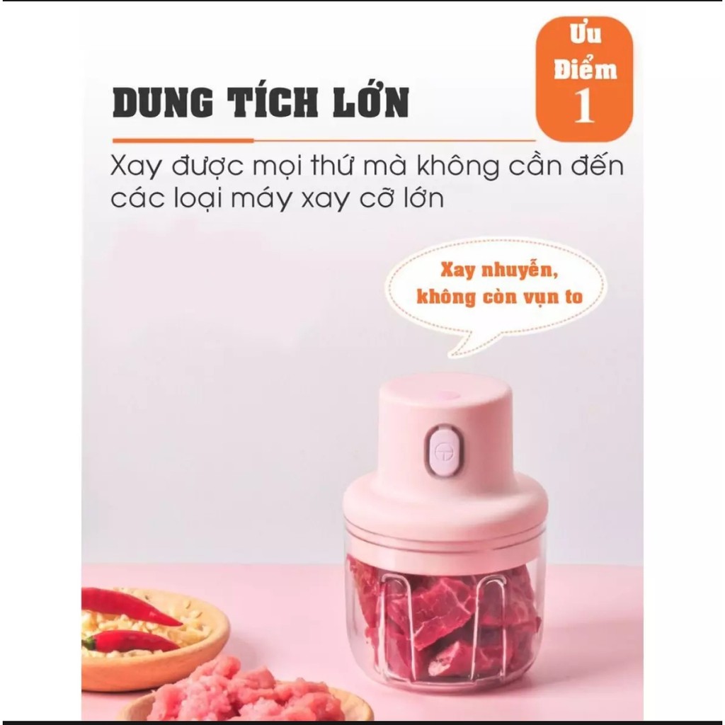 [FREESHIP] Máy Xay Tỏi Ớt, Rau Củ Thịt  Nhà Bếp Bằng Điện 45W Màu Hồng Đa Năng