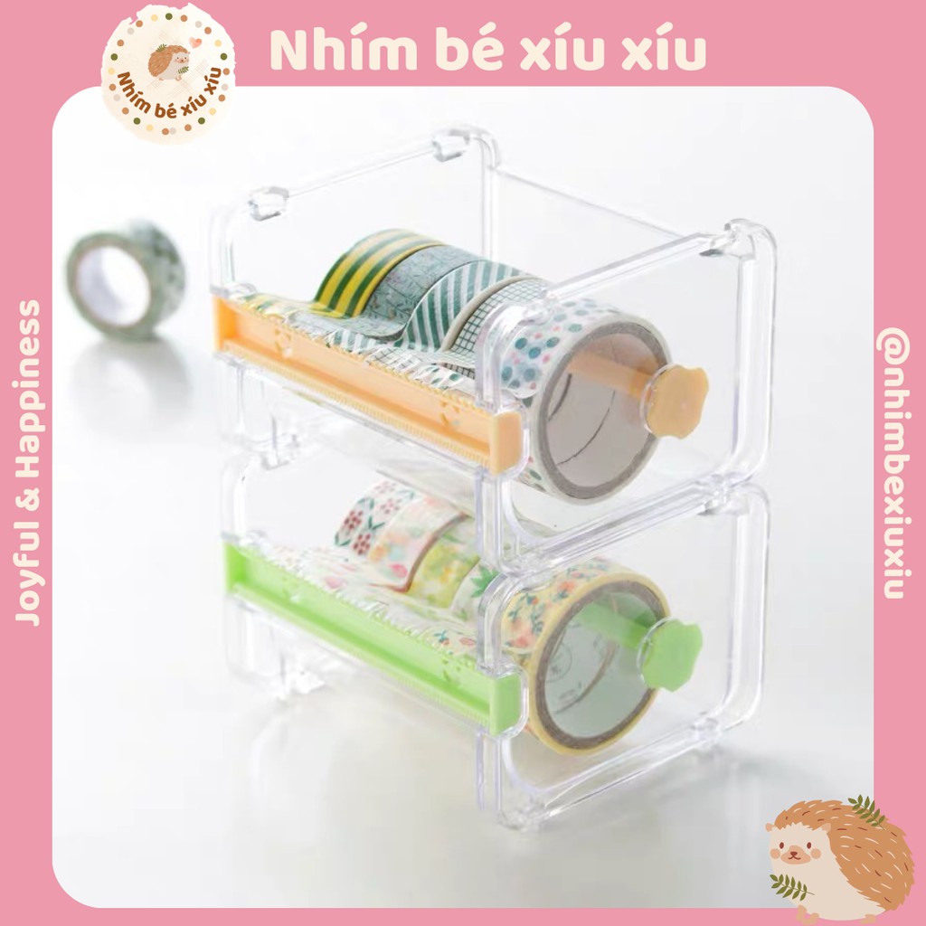 Hộp nhựa ĐỰNG - CẮT băng dính washi tape decor bàn học bàn làm việc TN41