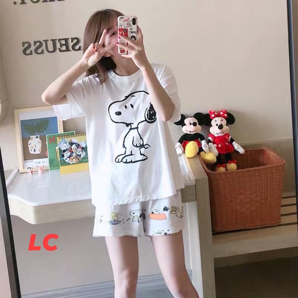 Set Thun Cộc Tay Mùa Hè SNOOPY Nữ ♥ Bộ quần áo cộc mặc nhà in hình chú chó dễ thương Ulzzang SIÊU HOT ♥