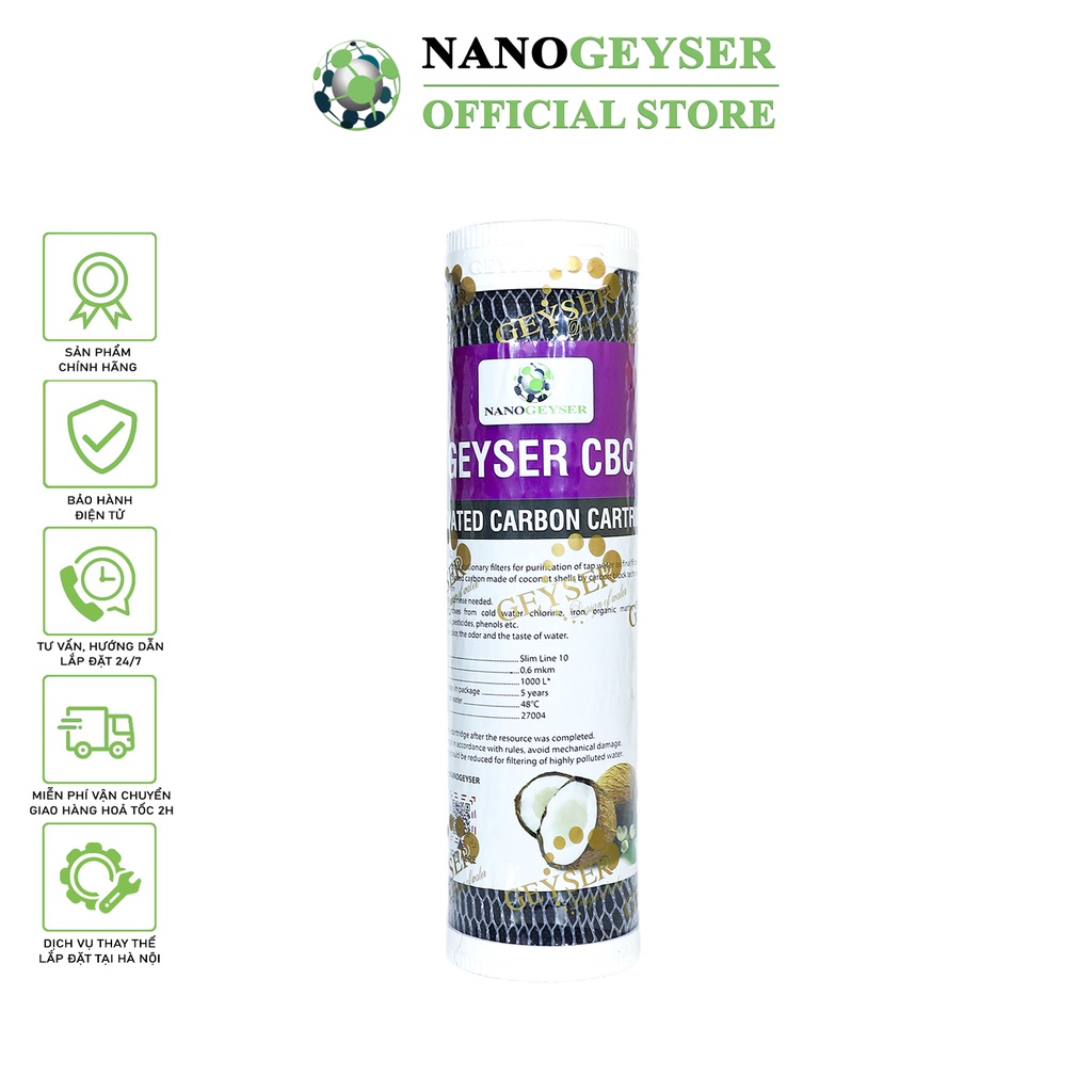 Lõi CBC Nano Geyser, Lõi lọc nước số 3 máy UF, NANO, Dùng cho các dòng máy lọc nước Geyser Eco Crystal, Eco Max, Ecotar