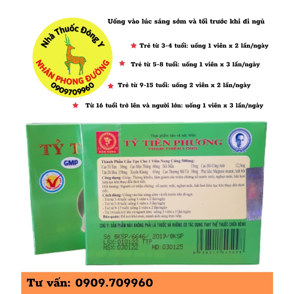 TỶ TIÊN PHƯƠNG, hộp 30 viên, hỗ trợ khi bị hắt hơi, chảy mũi, sổ mũi liên tục do viêm mũi dị ứng, viêm xoang