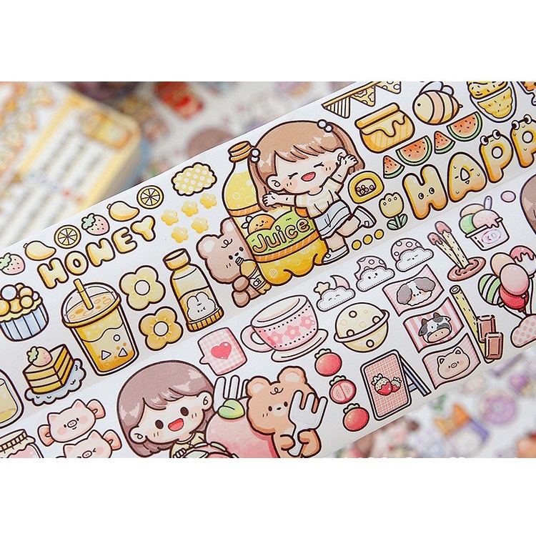 Cuộn Washitape DoDoJam 2m trang trí sổ tay, Hộp 1 cuộn băng keo giấy dán Telado dễ thương, Sticker giấy dán siêu xinh