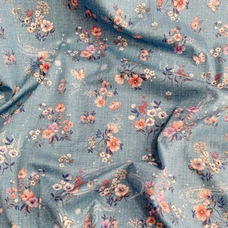 vải thô lụa Hàn quốc khổ 1.6m mẫu hoa nhí nền xanh