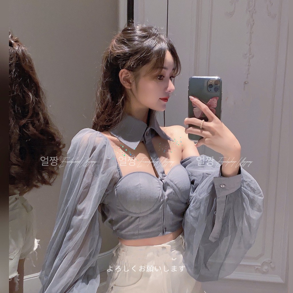 ÁO SƠ MI NỮ TAY DÀI PHỐI LƯỚI QUẢNG CHÂU