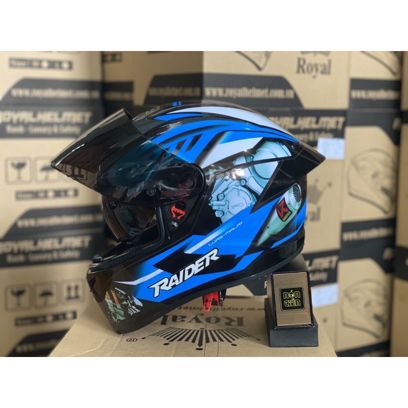 MŨ FULLFACE 2 KÍNH TEM RAIDER CHÍNH HÃNG ROYAL ,KÈM TÚI ĐỰNG VÀ BH 12 tháng