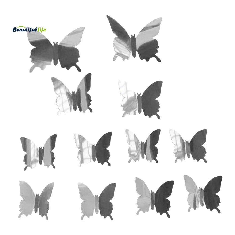 Flash Wall 12pcs / Set Butterfly 3d Mirror Sticker