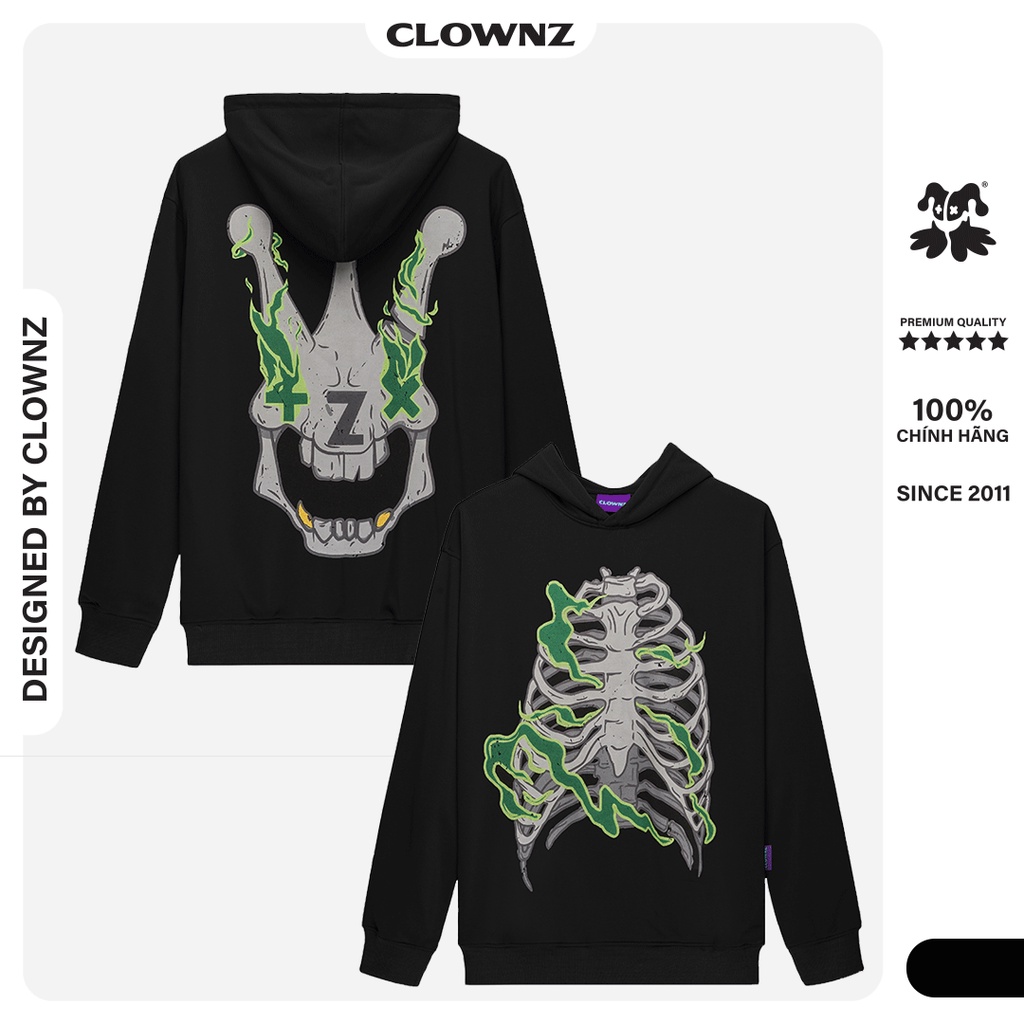 Áo khoác hoodie basic local brand Clownz Flammy Skull nỉ bông unisex nam nữ form rộng có mũ