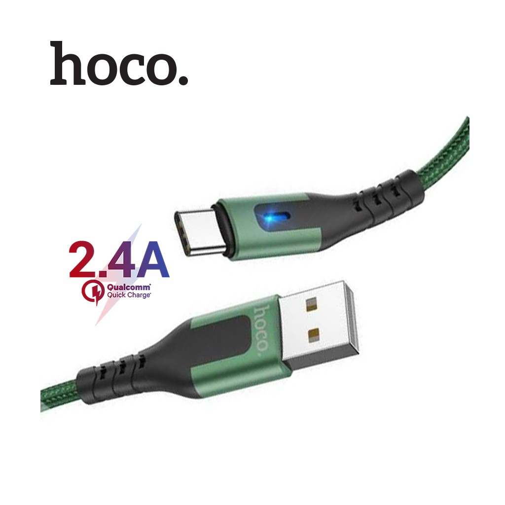 Cáp sạc Hoco DU08/DU08 Plus USB to Type-C, sạc nhanh 2.4A, dây bọc dù chống đứt, gẫy gập, có đèn LED dài 100cm/200cm